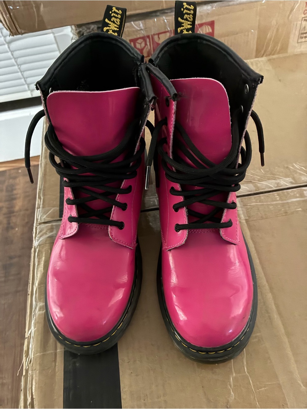 Dr. Martens Pink Patent Lace-Up Combat Boots